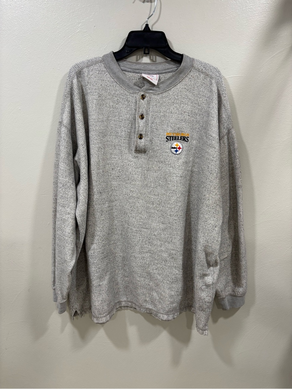 Vintage 90's Pittsburgh Steelers Heavy Henley-Knit Long Sleeve Sweatshirt